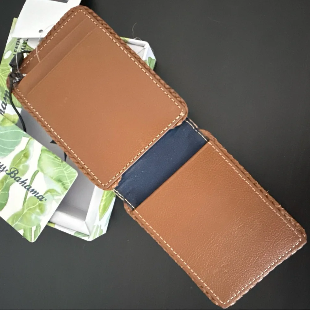 NEW Tommy Bahama Braided Edge Leather Bifold Wallet Slim